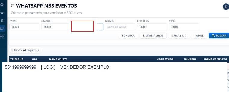 Filtro de telefone na lista WhatsApp NBS eventos, com o campo marcado