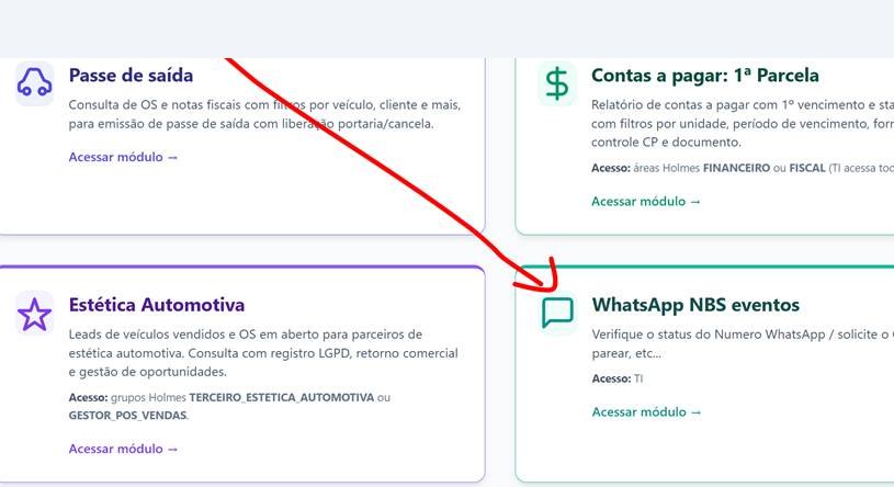 Card WhatsApp NBS eventos na página inicial do Épico