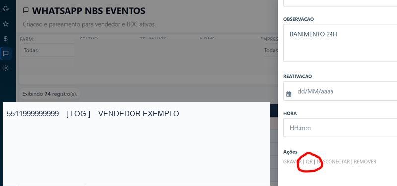 Ação QR na ficha do número, com o link circulado
