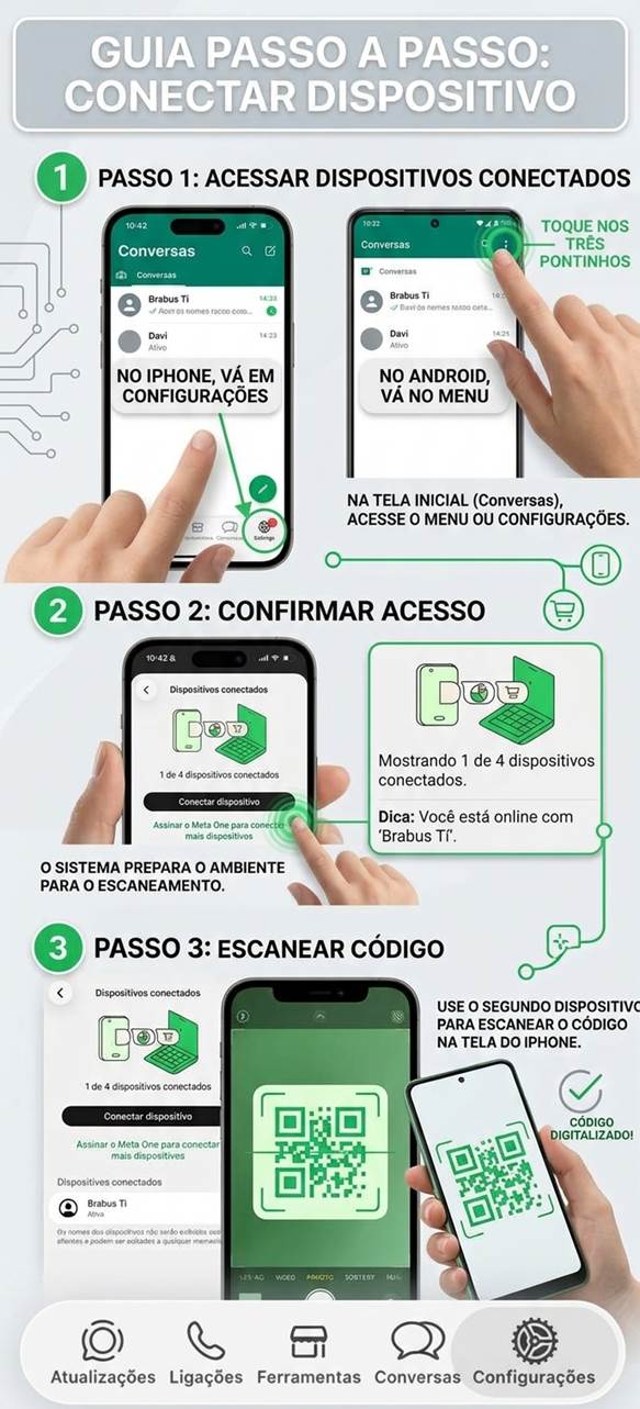 Como abrir dispositivos conectados e escanear o código no WhatsApp